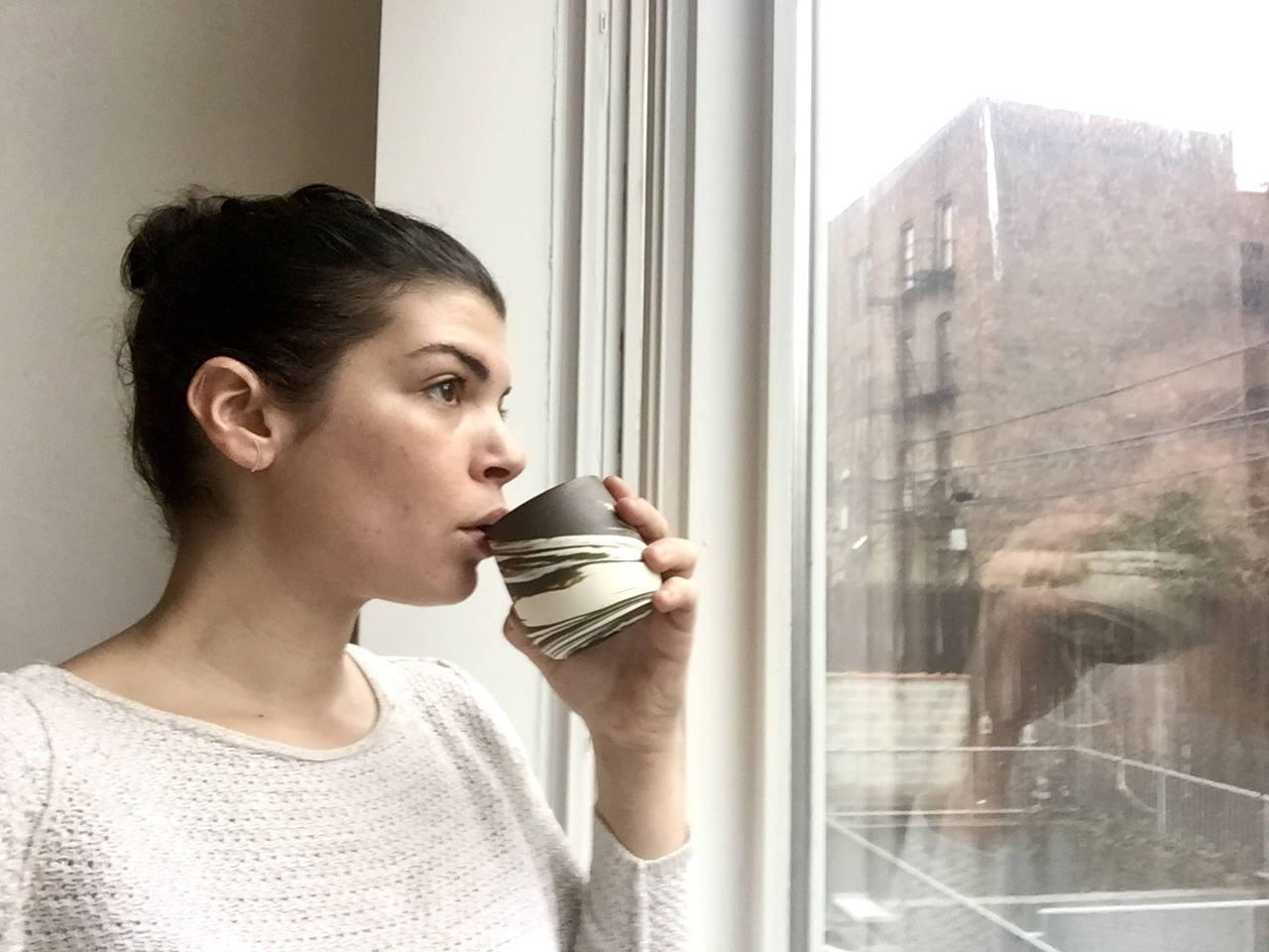Ceramic stemless wine glassmarble clay- brown and white- functional cup