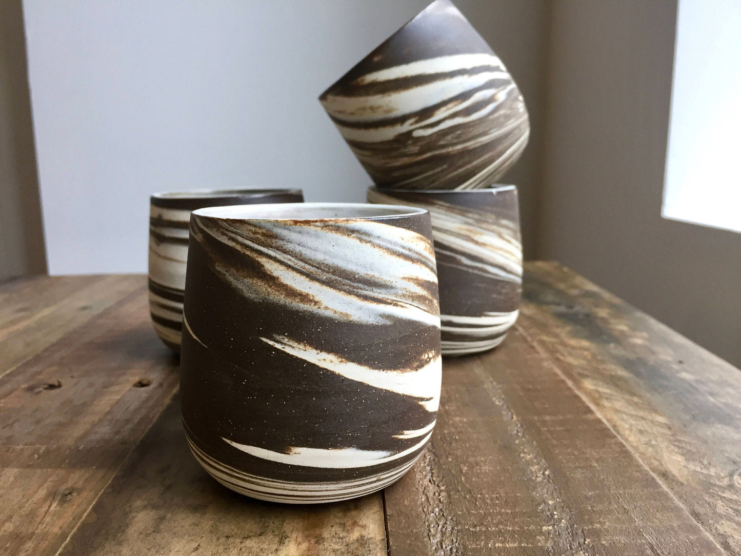 Ceramic wine glasses- marble clay- brown and white- functional cup