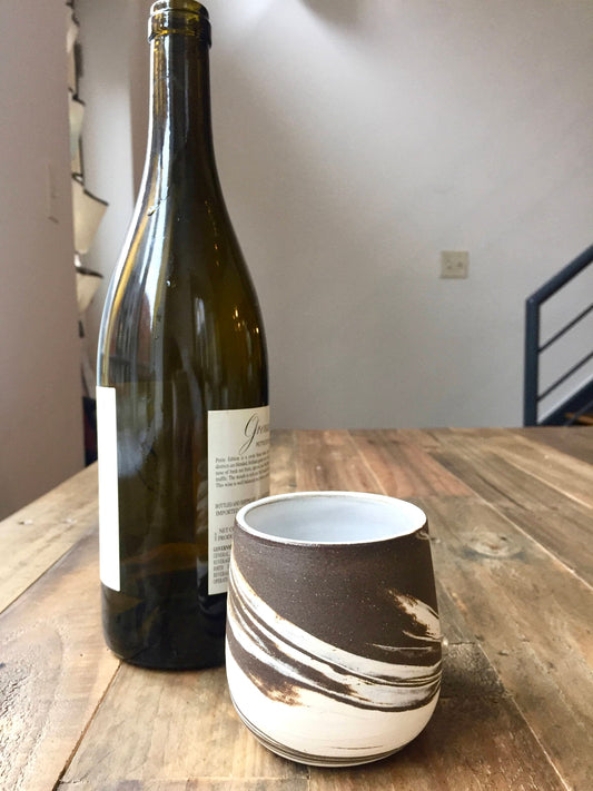 Ceramic wine glasses- marble clay- brown and white- functional cup