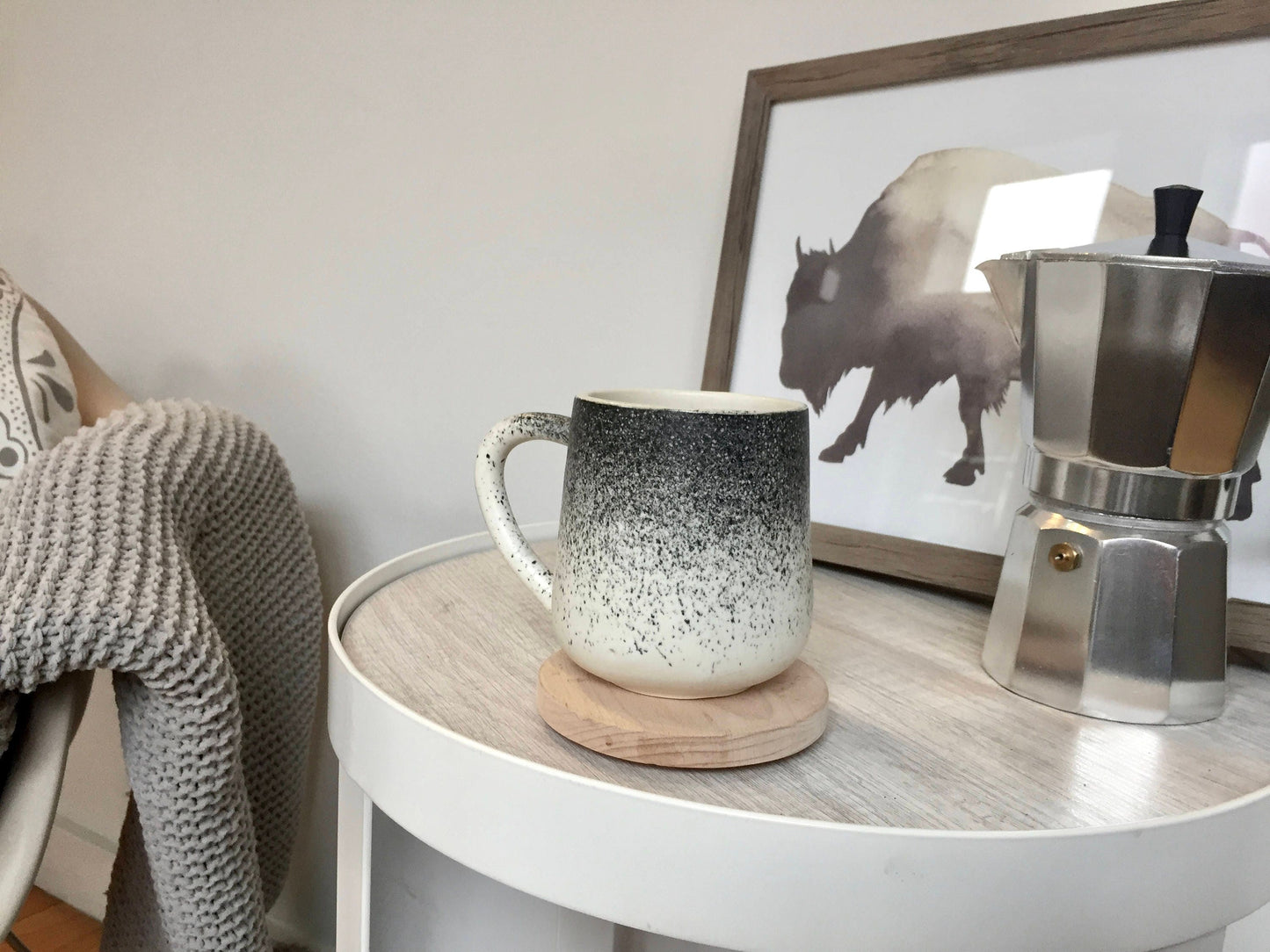 ceramic mug - coffee cup -modern  white and black spray.