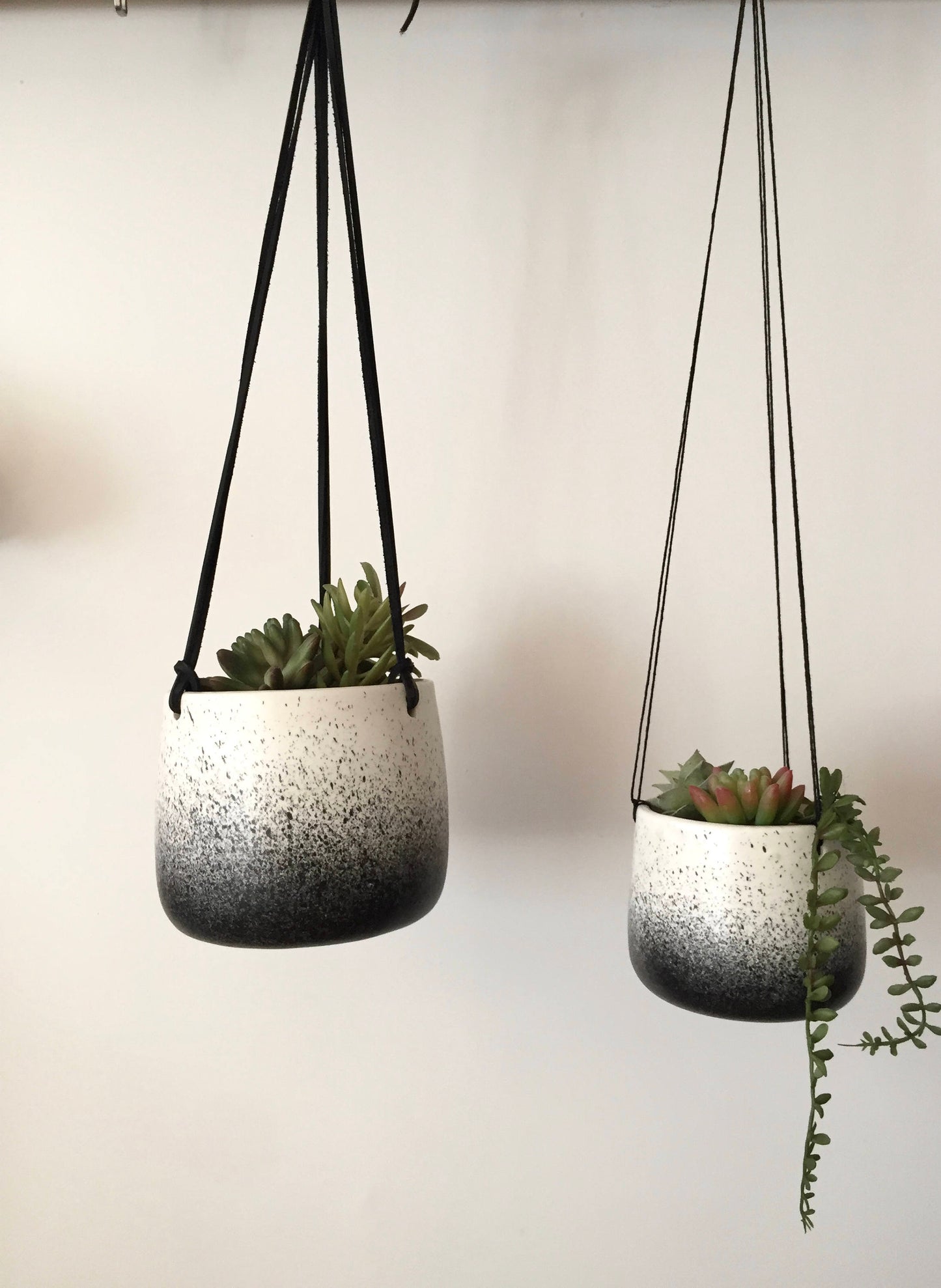 Large Ceramic planter-white and black-   Hanging flower pot - herb planter