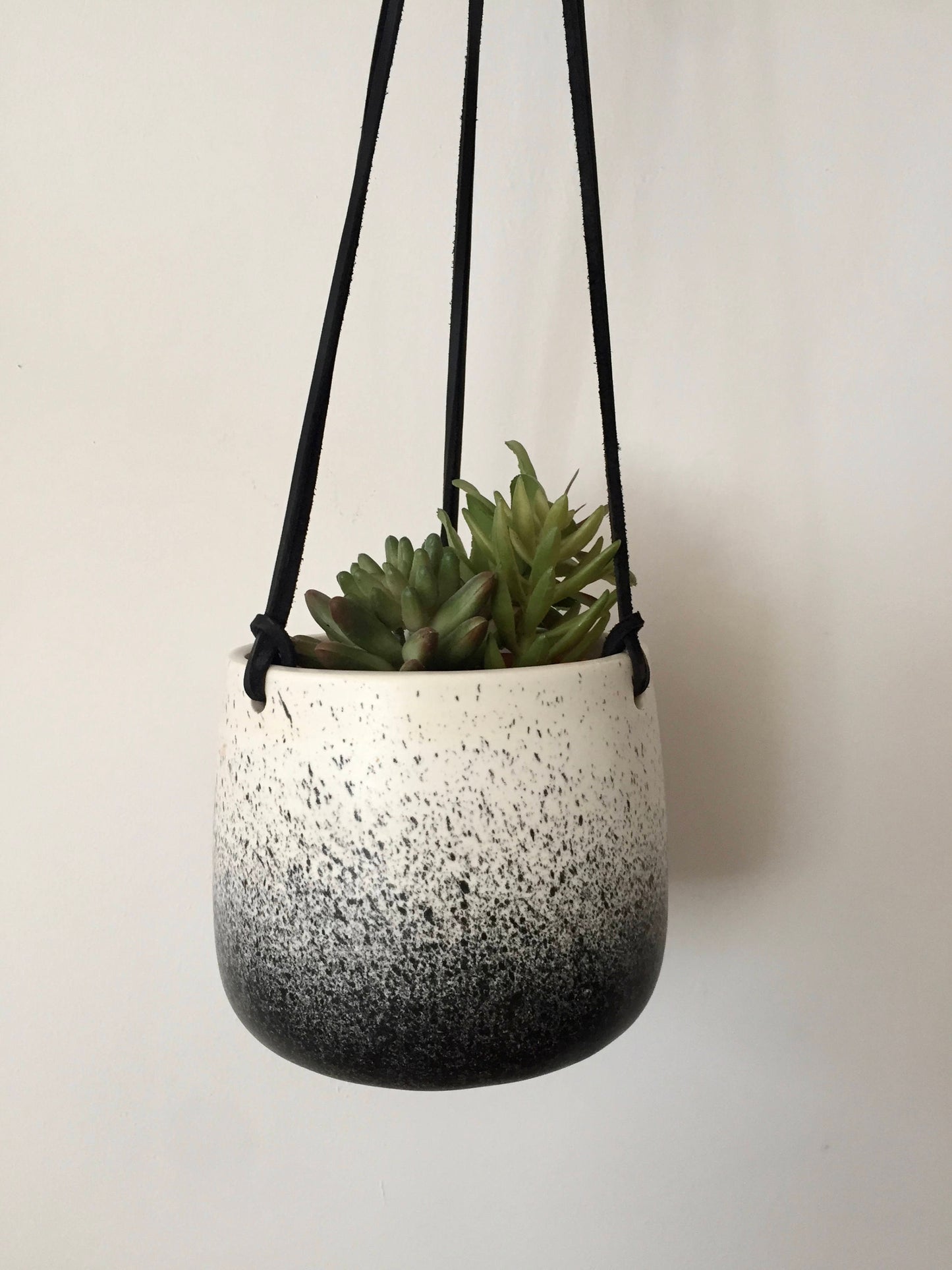 Large Ceramic planter-white and black-   Hanging flower pot - herb planter