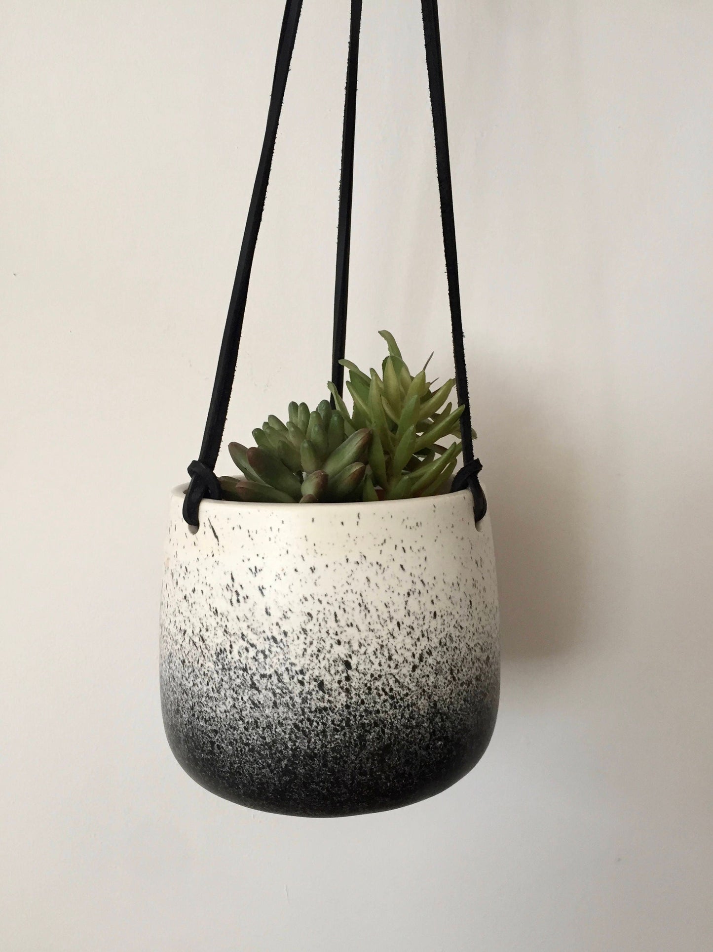 Large Ceramic planter-white and black-   Hanging flower pot - herb planter