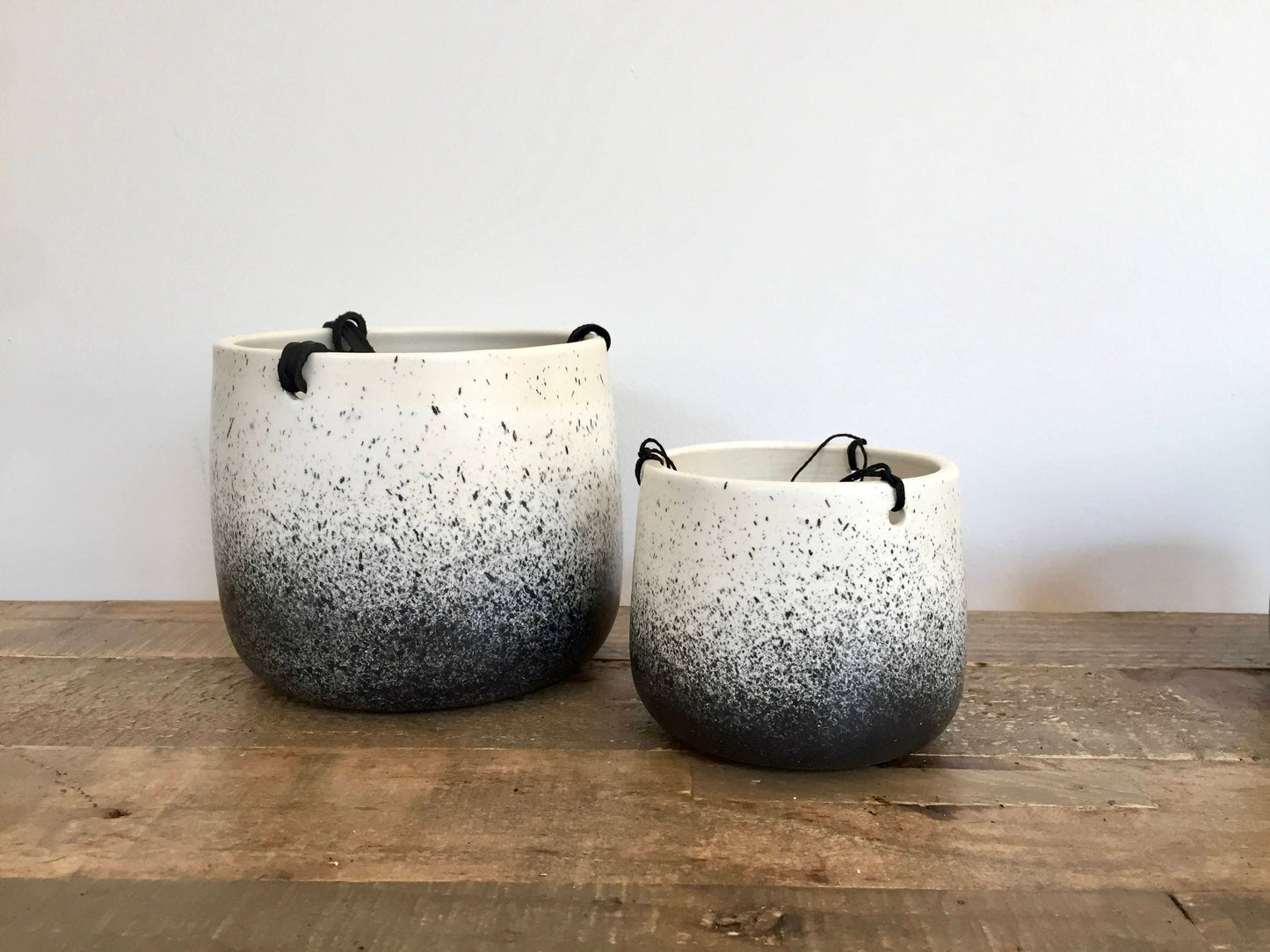 Large Ceramic planter-white and black-   Hanging flower pot - herb planter