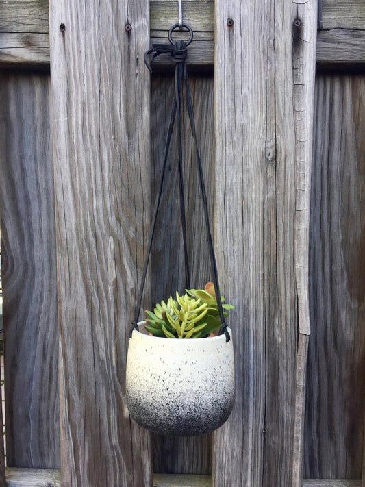 Large Ceramic planter-white and black-   Hanging flower pot - herb planter