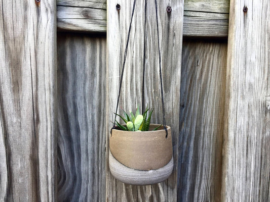 Small Ceramic hanging planter - purple gray - hanging jar -flower pot- candle holder - herb planter