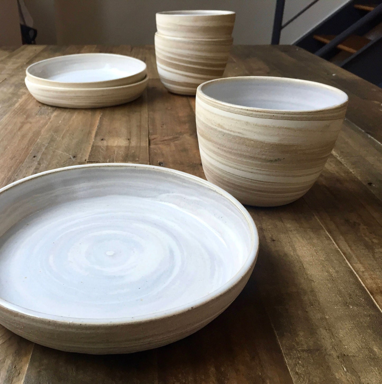 ceramic bowl - beige and white marbled clay-kitchenware