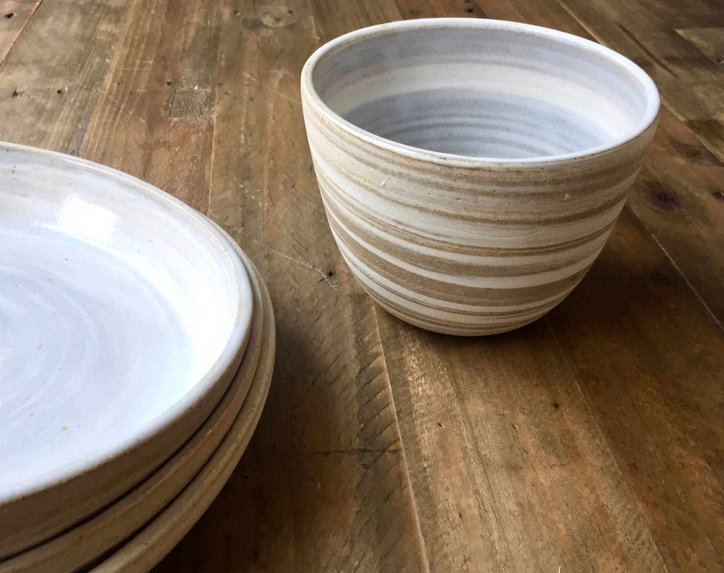 ceramic bowl - beige and white marbled clay-kitchenware