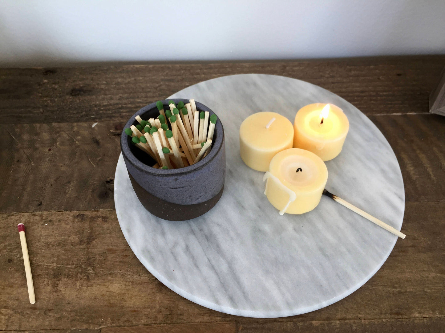 Ceramic Matchstick holder- Strike on side- purple gray- small jar