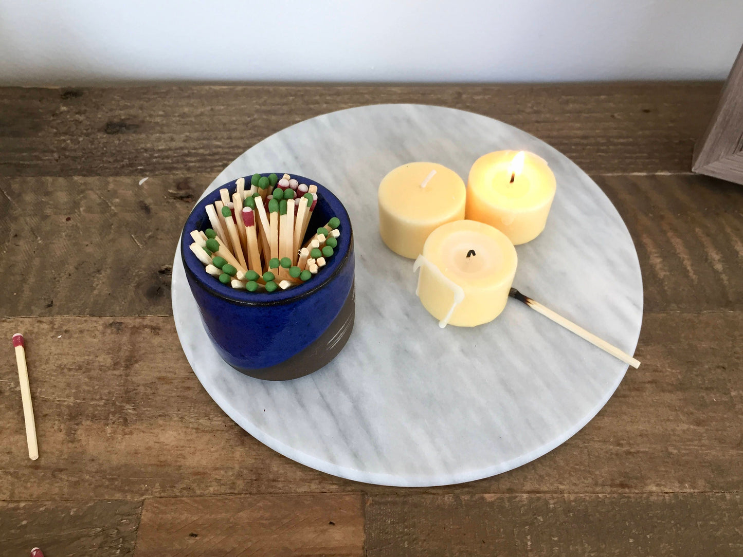 Ceramic Matchstick holder- Strike on side- Cobalt blue- small jar.