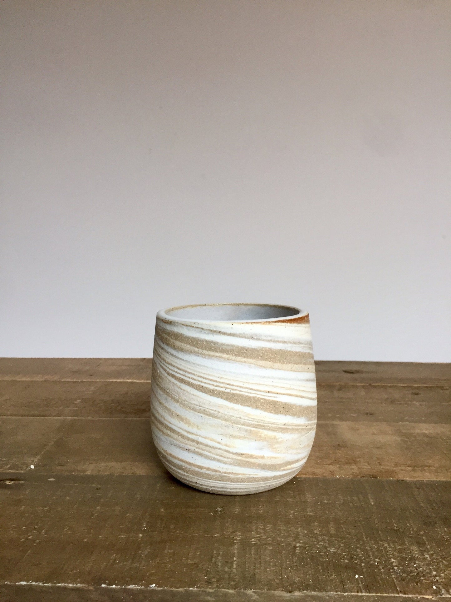 Ceramic stemless wine glass- marble clay- beige and white