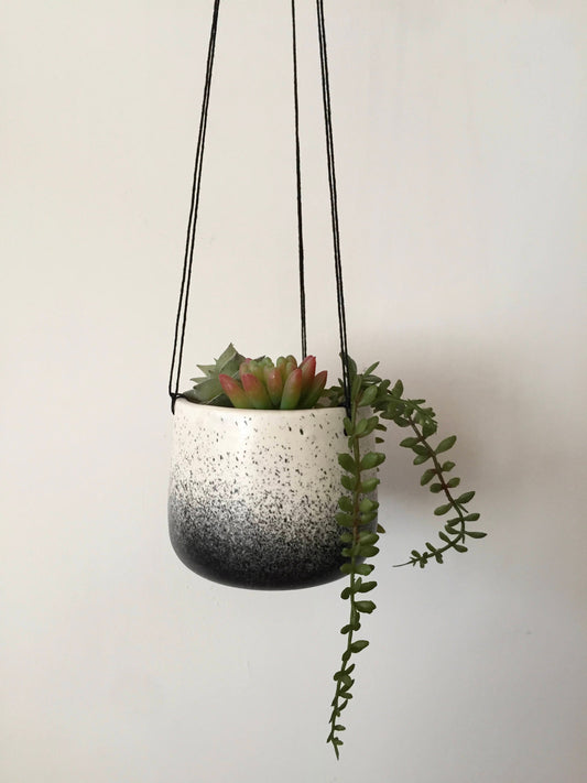 Small Ceramic planter-white and black - hanging flower pot - herb planter
