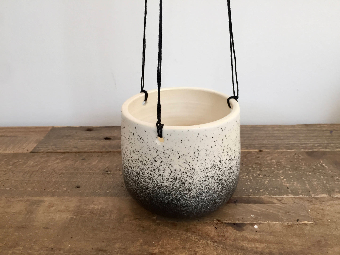 Small Ceramic planter-white and black - hanging flower pot - herb planter