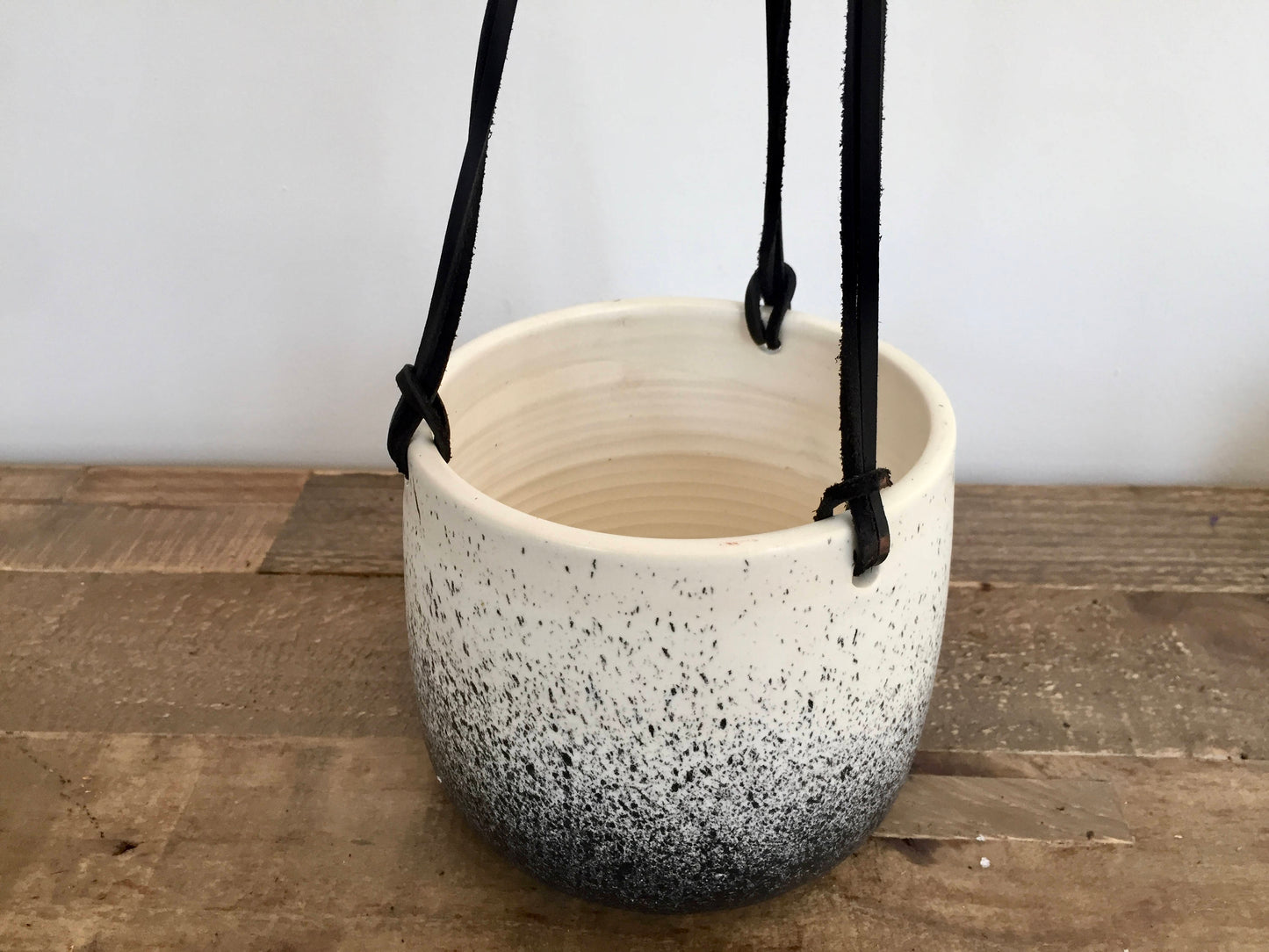 Large Ceramic planter-white and black-   Hanging flower pot - herb planter