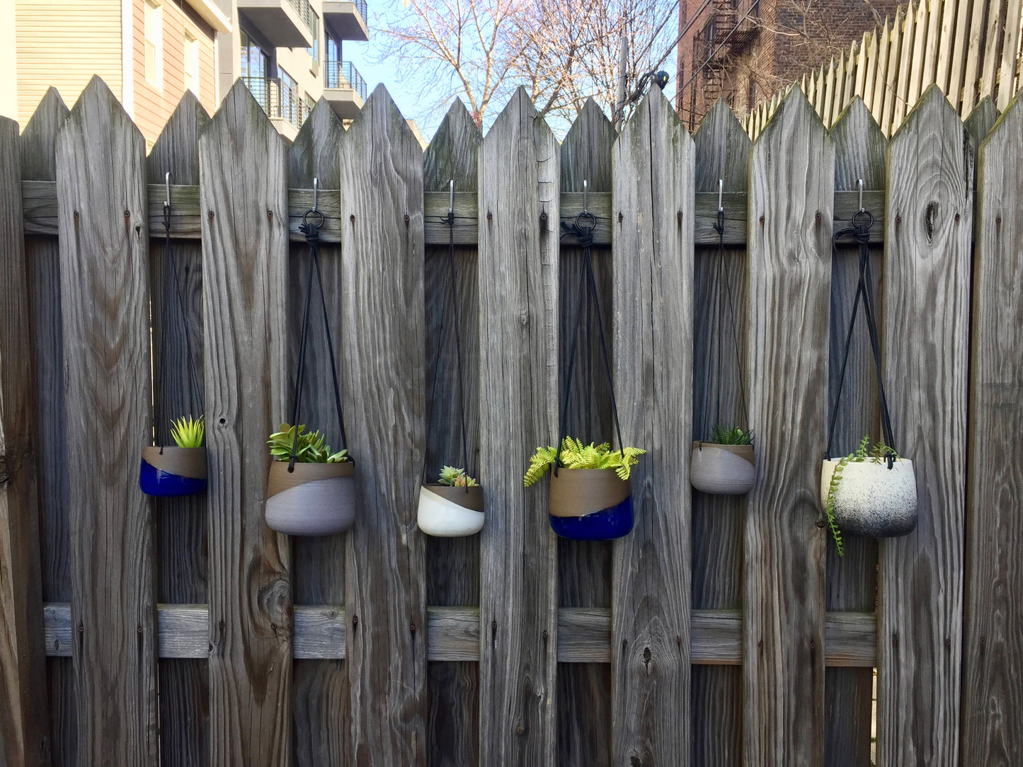Large Ceramic planter-white and black-   Hanging flower pot - herb planter