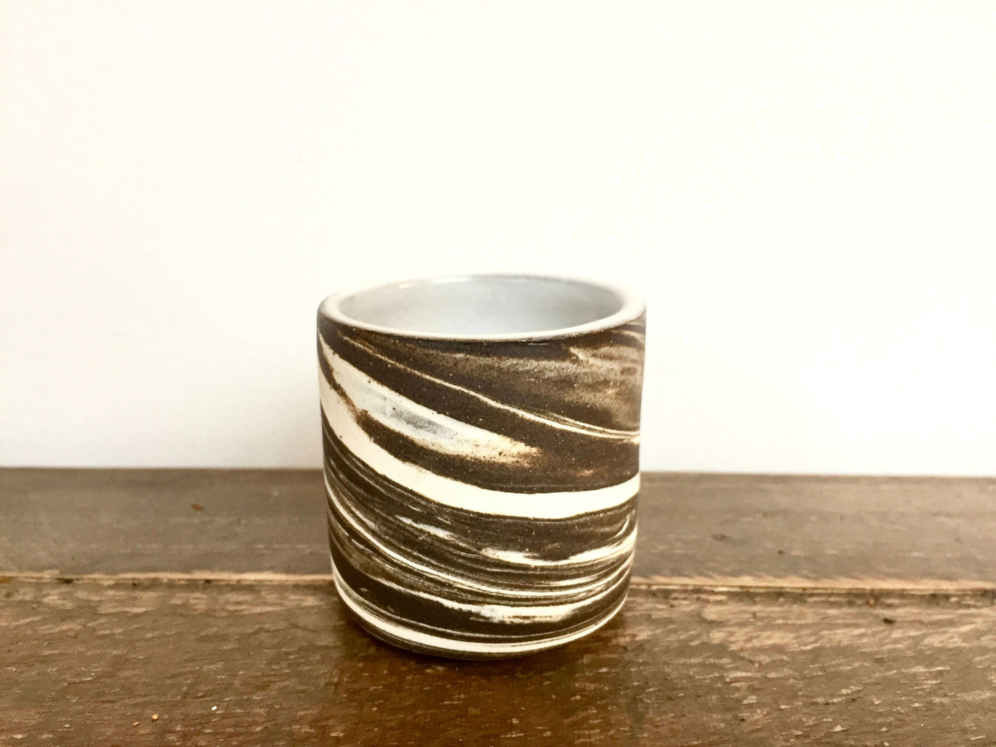 Ceramic mini planter- handmade succulent pot- brown and white- marbled clay