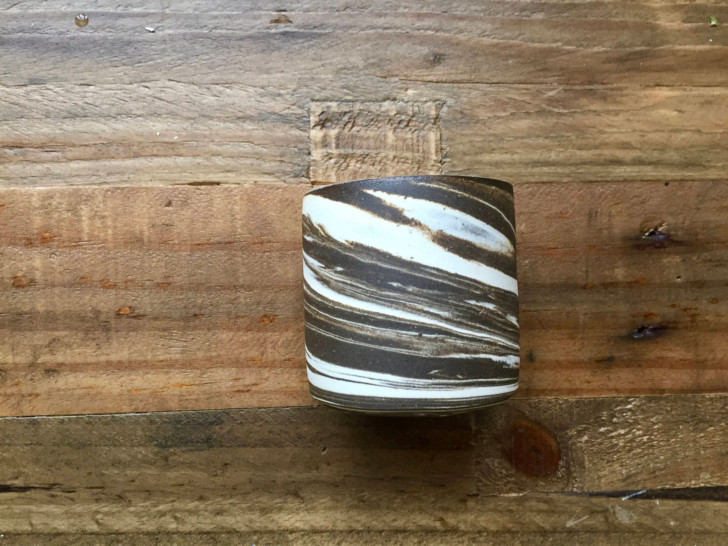 Ceramic mini planter- handmade succulent pot- brown and white- marbled clay