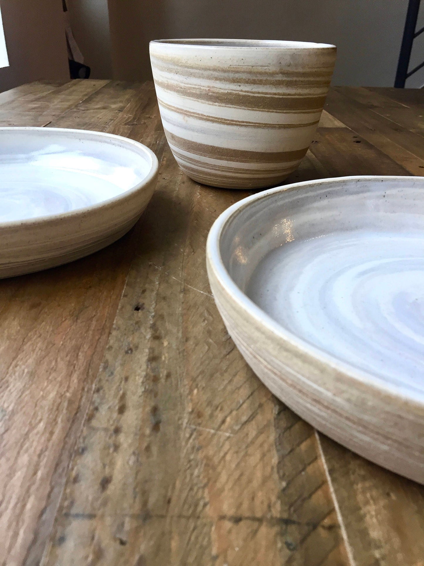 ceramic bowl - beige and white marbled clay-kitchenware
