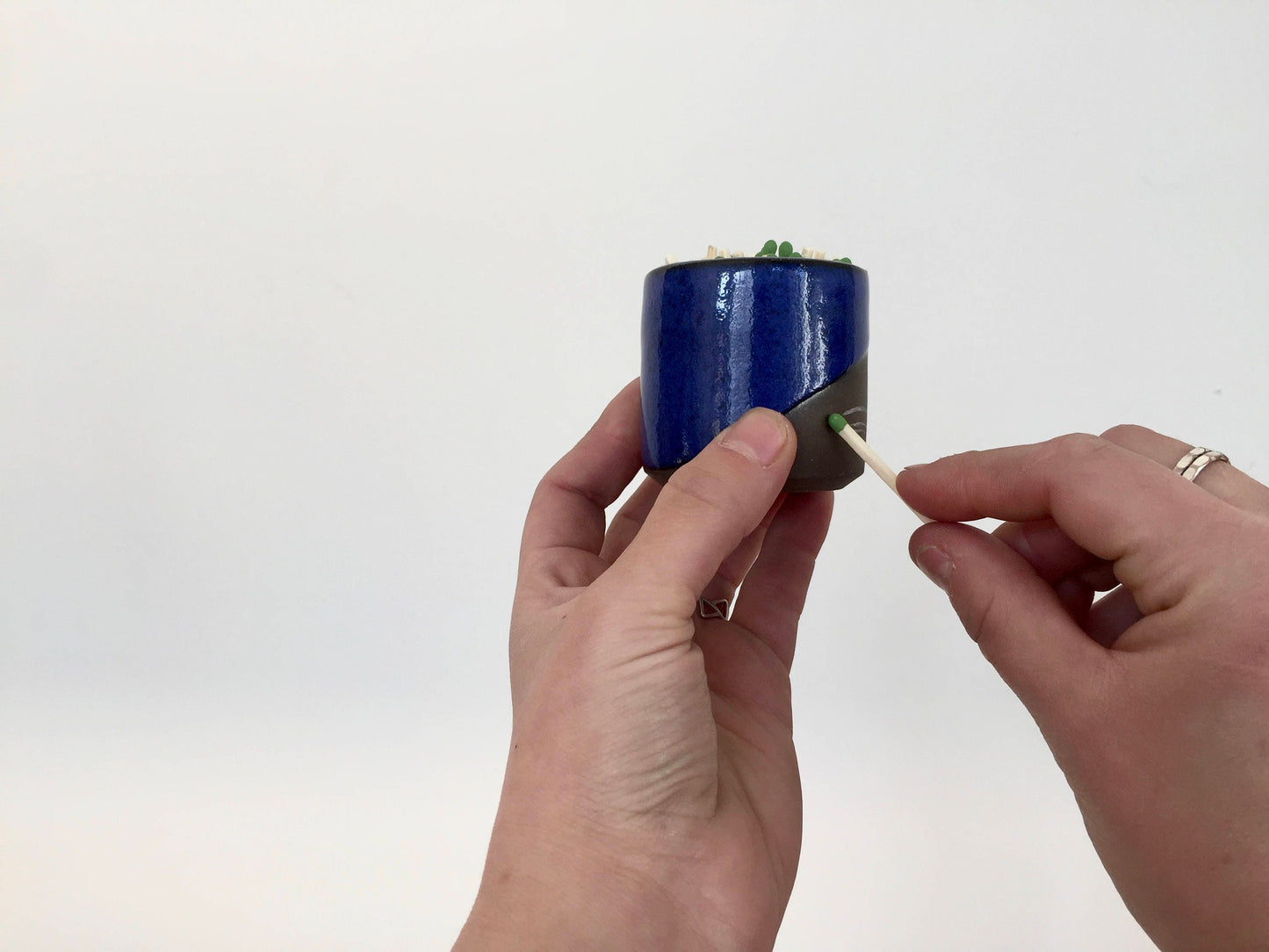 Ceramic Matchstick holder- Strike on side- Cobalt blue- small jar.