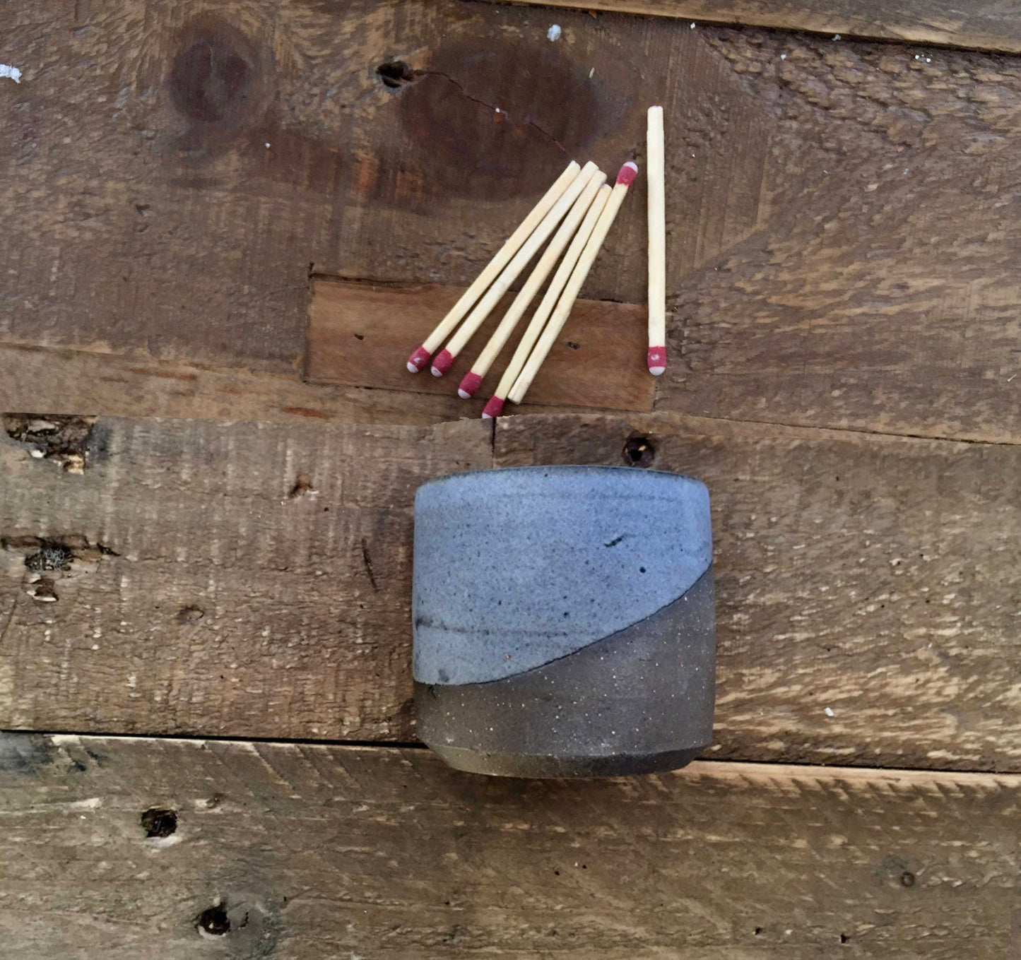Ceramic Matchstick holder- Strike on side- purple gray- small jar