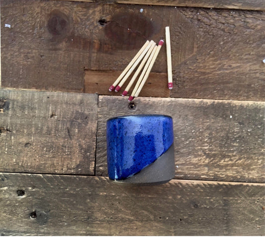 Ceramic Matchstick holder- Strike on side- Cobalt blue- small jar.