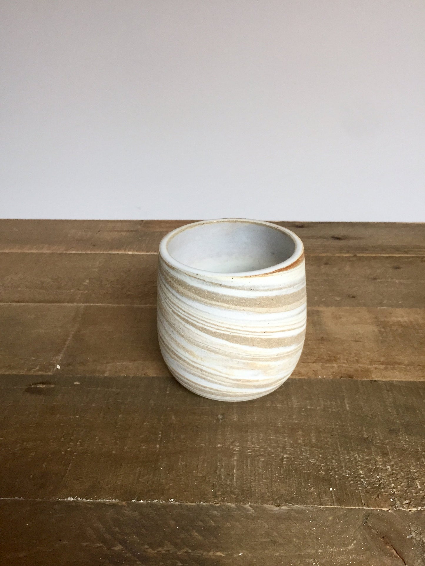 Ceramic stemless wine glass- marble clay- beige and white