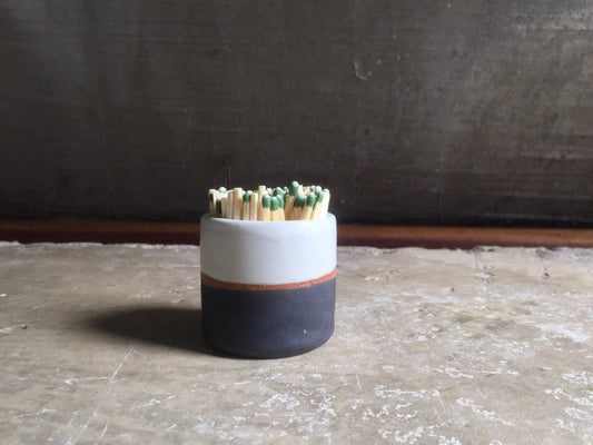 Mini Tri color- Ceramic Matchstick holder- Strike on side - small jar