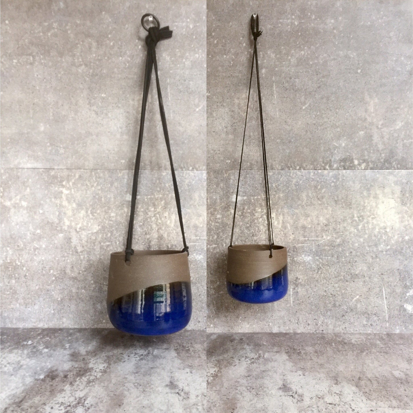 Large Ceramic planter-Blue- hanging flower pot -herb planter