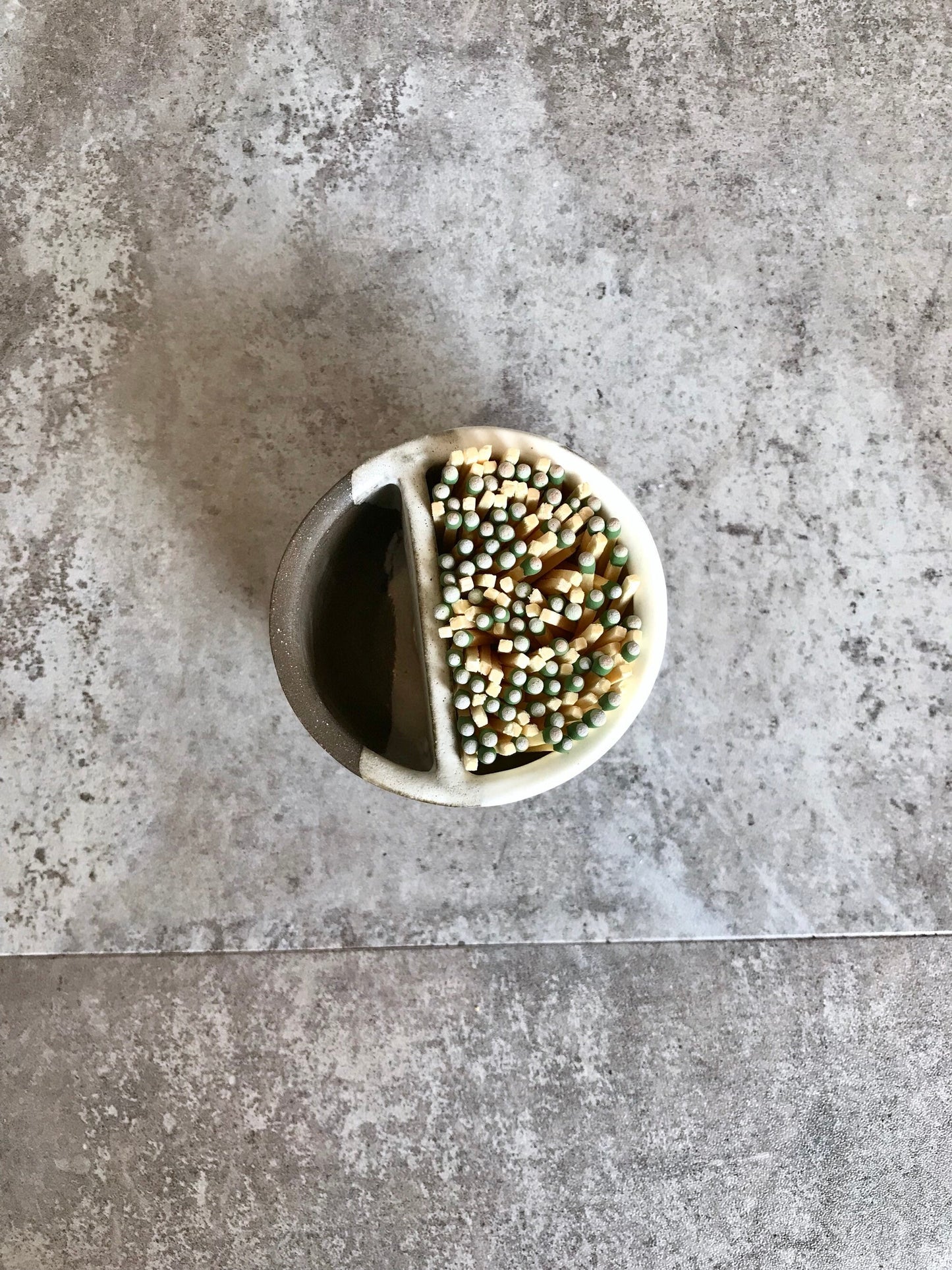 Ceramic Matchstick holder Duo- Strike on side with discard slot- White and chocolate - small jar- NEW!!