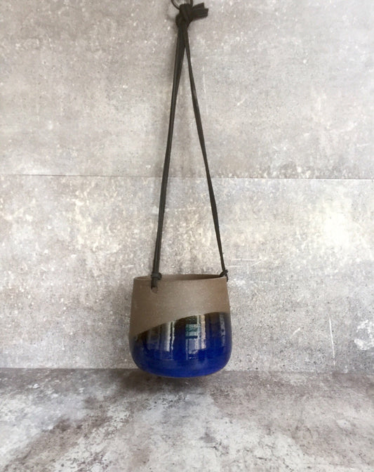 Large Ceramic planter-Blue- hanging flower pot -herb planter