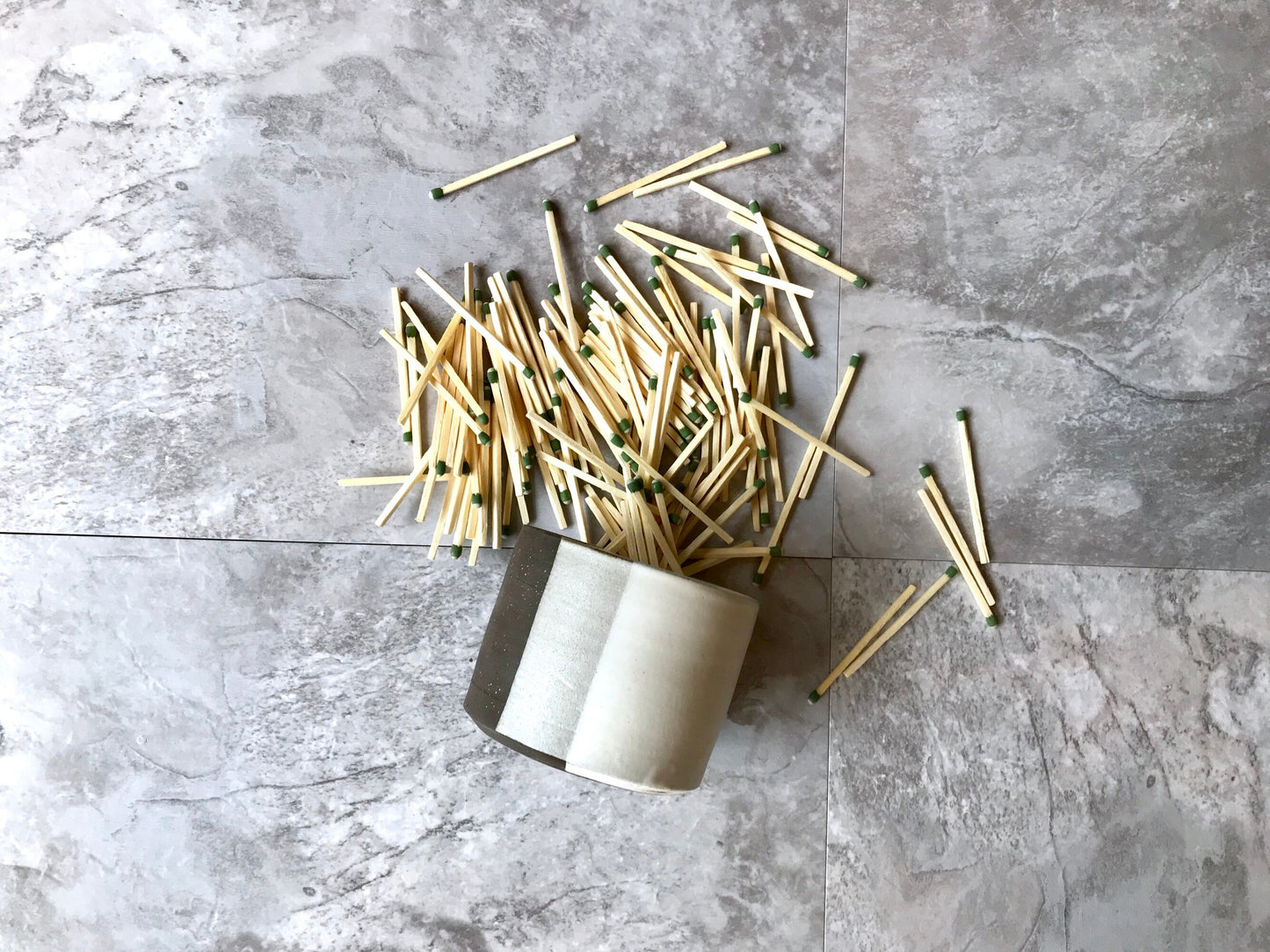 Ceramic Matchstick holder Duo- Strike on side with discard slot- White and chocolate - small jar- NEW!!