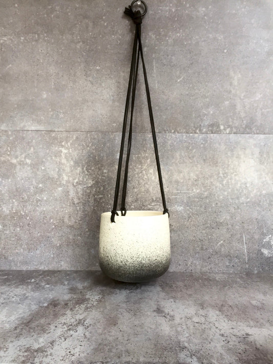 Large Ceramic planter-white and black-   Hanging flower pot - herb planter