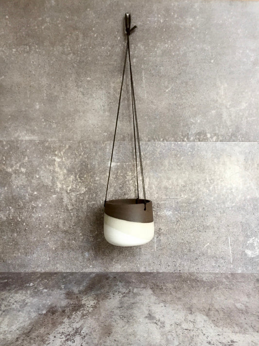 Small Ceramic planter-white-   Hanging flower pot - herb planter