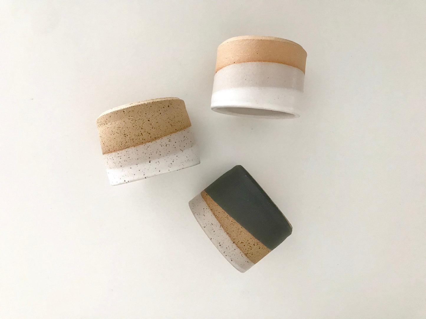 Wide Beige and white- ceramic Matchstick holder- Strike on side - match jar- NEW!