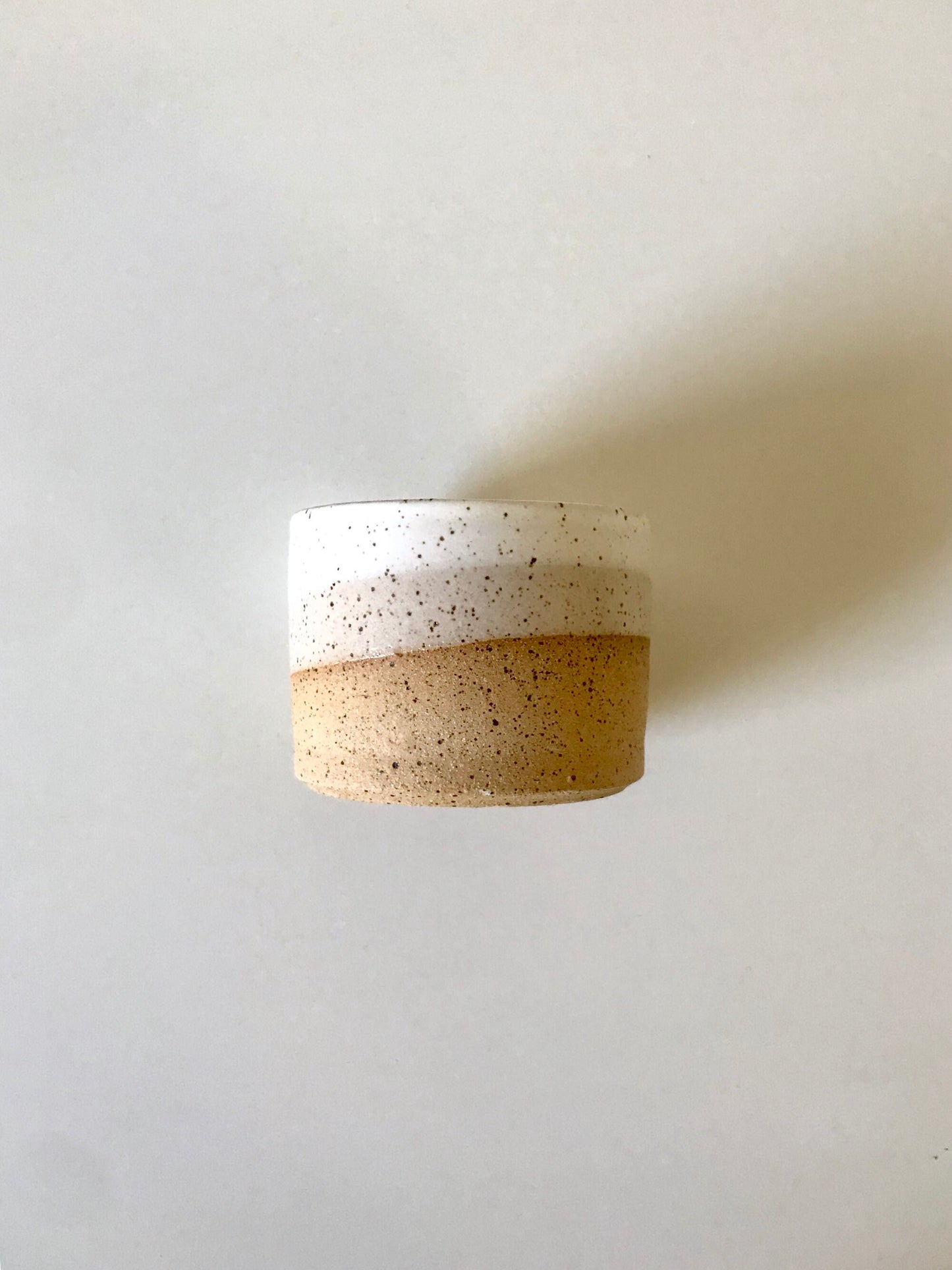 Wide SPECKLED  Beige and white- ceramic Matchstick holder- Strike on side - match jar- NEW!