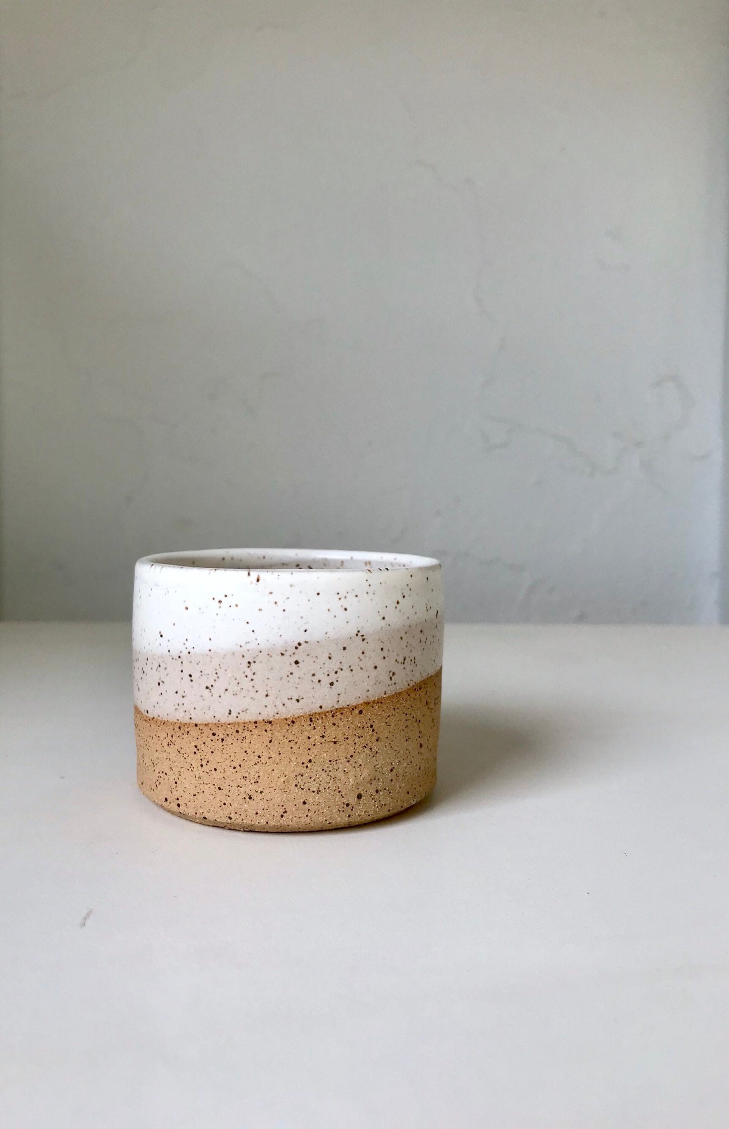 Wide SPECKLED  Beige and white- ceramic Matchstick holder- Strike on side - match jar- NEW!