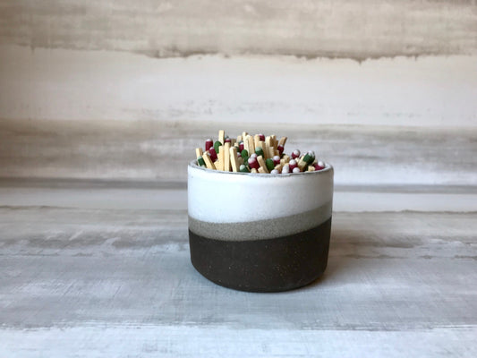 Wide chocolate and white - ceramic Matchstick holder- Strike on side - match jar- NEW!