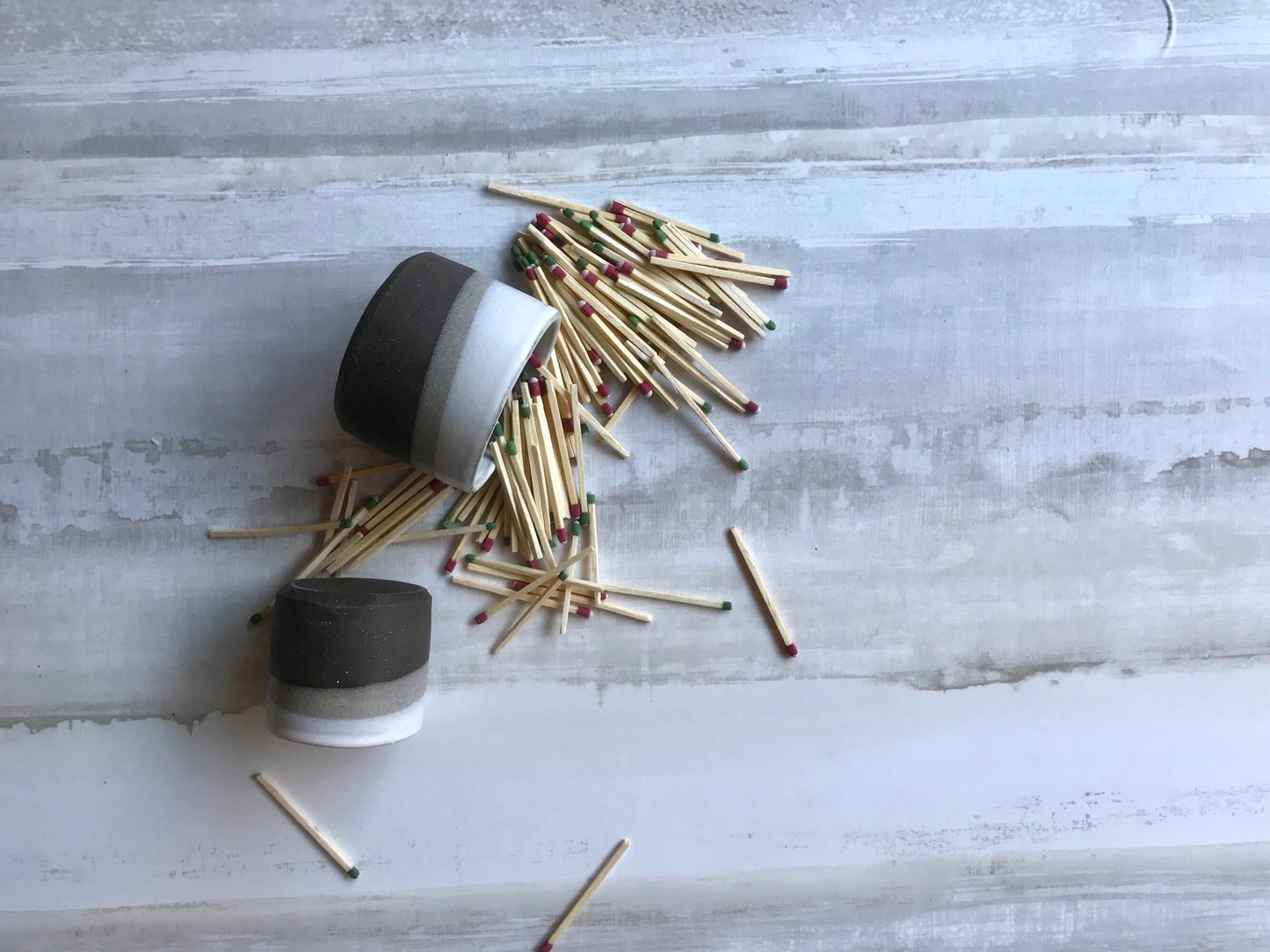 Wide chocolate and white - ceramic Matchstick holder- Strike on side - match jar- NEW!