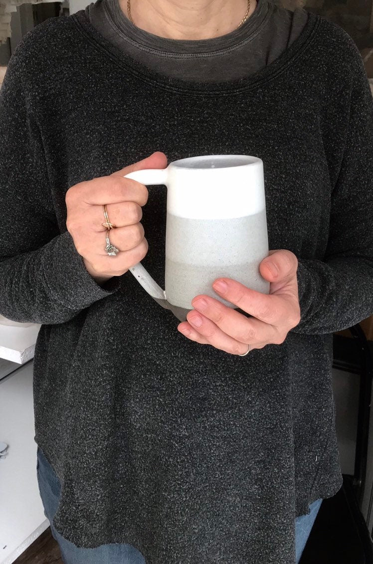 Chocolate-ceramic mug - tall coffee cup - striped coffee mug - white on chocolate