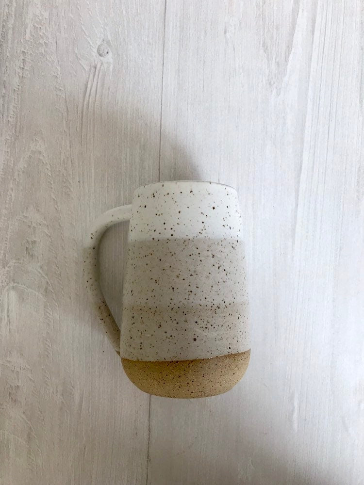 Speckled- ceramic mug - tall coffee cup - white on speckled clay- striped coffee mug