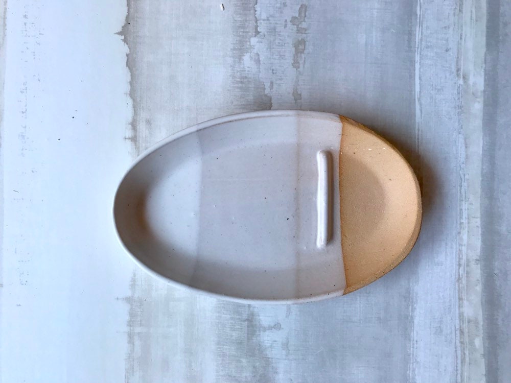 Beige- smuge dish- sage stick optional- ceramic sage stick dish- white on beige