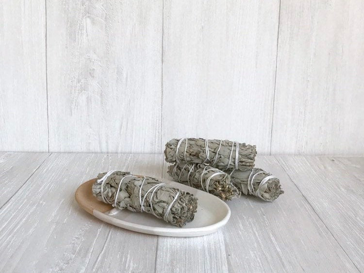 Beige- smuge dish- sage stick optional- ceramic sage stick dish- white on beige