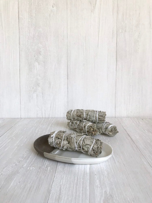 Chocolate- smuge dish- sage stick optional - ceramic sage stick dish- white on  chocolate clay