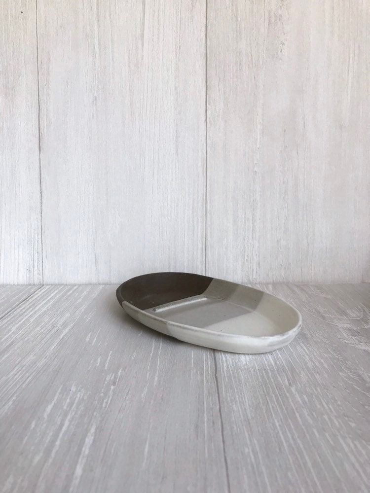 Chocolate- smuge dish- sage stick optional - ceramic sage stick dish- white on  chocolate clay