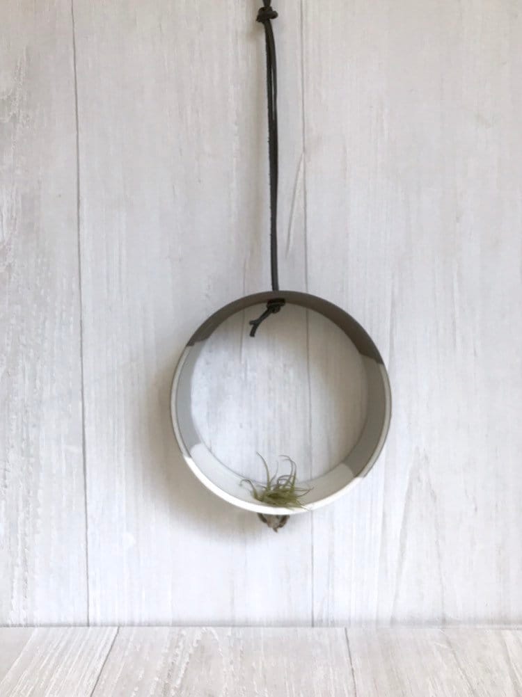 Chocolate- Hanging Circular Airplant holder- ceramic- plant holder- two tone white on dark stoneware
