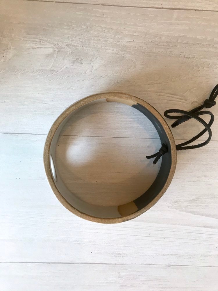 Tri color - Hanging Circular Airplant holder- ceramic- plant vase- 3 tone white and black on beige stoneware