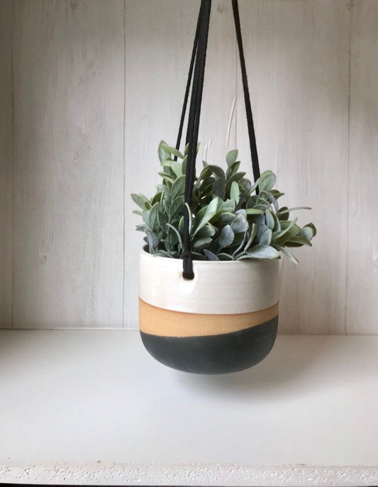 Custom for alissa- Tri color- navy hanging planter with drainage hole