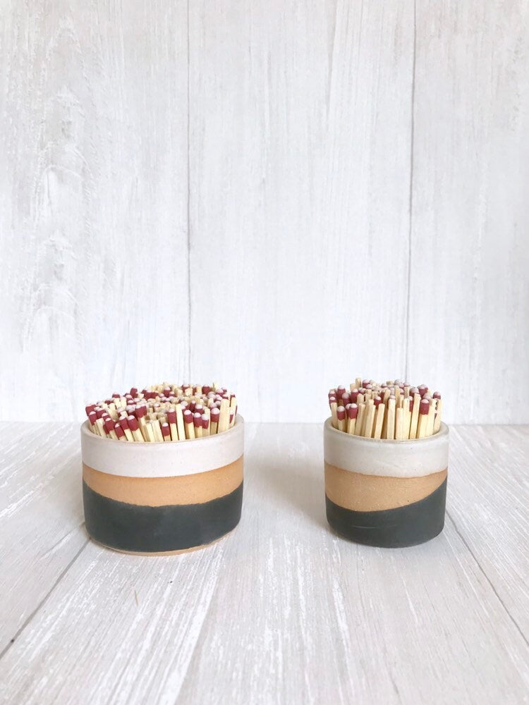 Tri color- ceramic Matchstick holder- Strike on side - two size options
