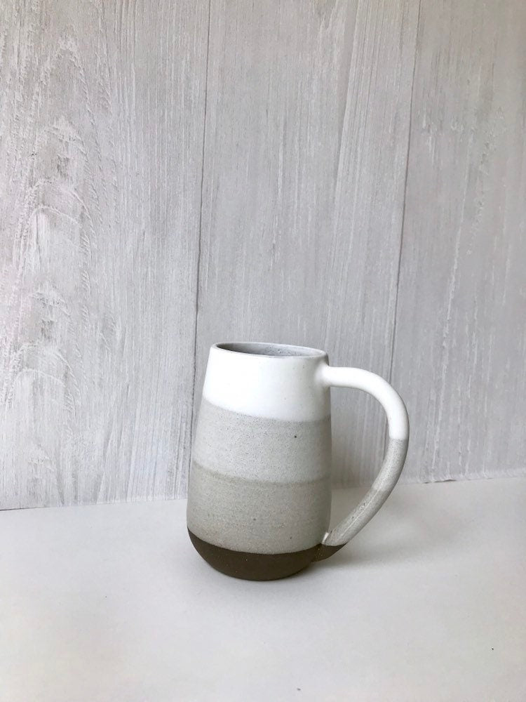 Chocolate-ceramic mug - tall coffee cup - striped coffee mug - white on chocolate