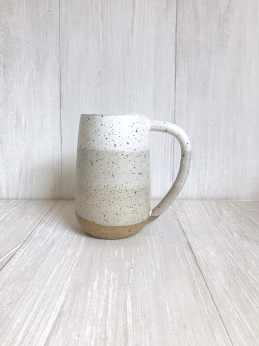 Speckled- ceramic mug - tall coffee cup - white on speckled clay- striped coffee mug